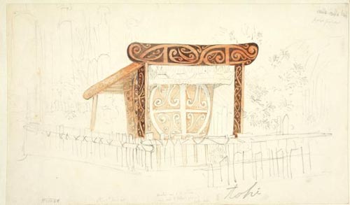The tomb of Waitohi on Mana Island, by George French Angas