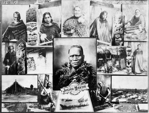 Montage of photographs depicting Māori people and scenes by Josiah Martin