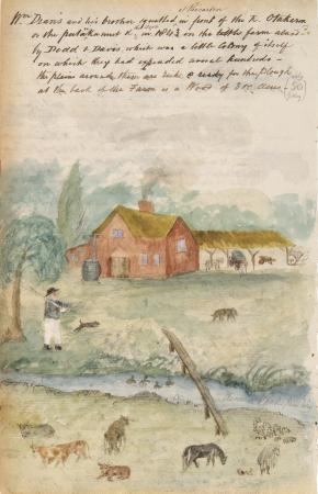 Sketch of the first home of brothers William Deans and John Deans at Potoringamotu, Canterbury