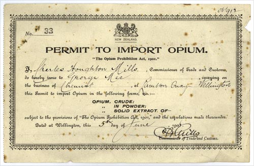 Permit to import opium, 1906