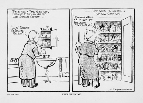 Cartoon about free medicine, 1948