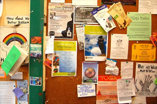 Alternative lifestyle: Wholemeal Café notice board