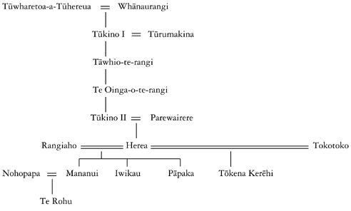 Whakapapa of Herea, Mananui and Iwikau Te Heuheu, and Te Rohu