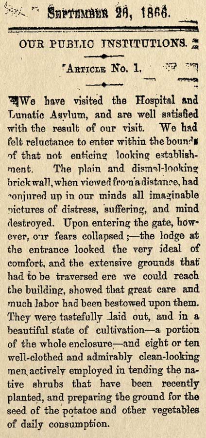 Conditions in lunatic asylums, 1866