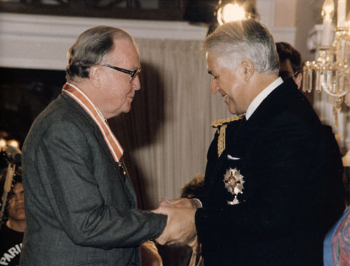 Receiving the Order of New Zealand, 1988