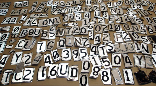 Cut-up number plates 
