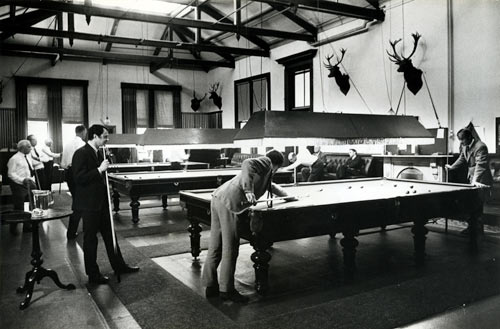 Playing billiards at the Wellington Club, 1972