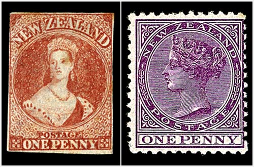 Full-face queen and side-face queen – Postage stamps – Te Ara 