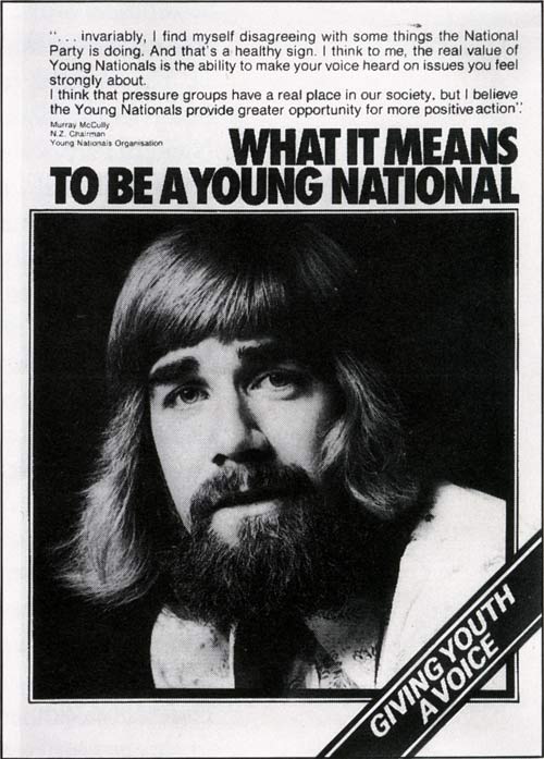 Pamphlet advertising the Young Nationals, featuring Murray McCully.