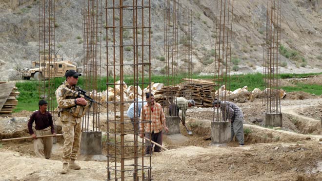 New Zealand soldiers in Afghanistan: inspecting an NZAID project