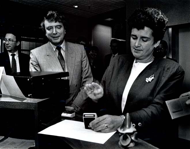 Ruth Richardson visiting Treasury, 1990