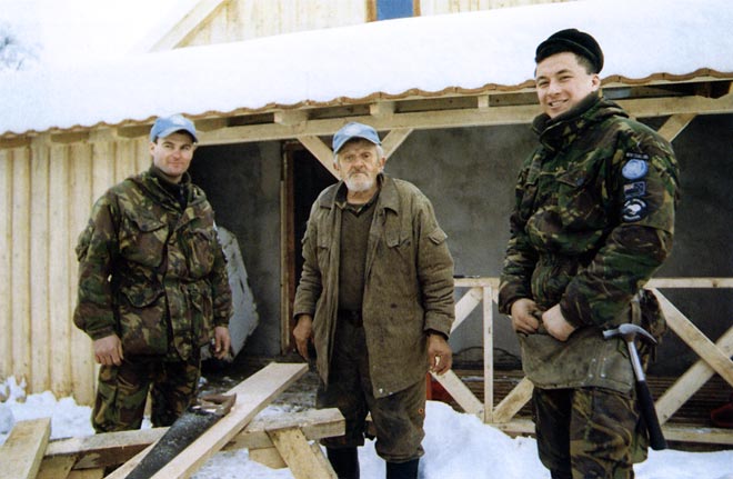 Peacekeeping in former Yugoslavia: New Zealand soldiers building a house in Bosnia