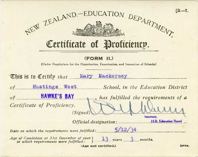 A Certificate of Proficiency, 1934