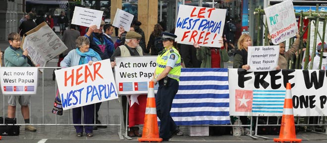 Protesters outside the Pacific Islands Forum, 2011