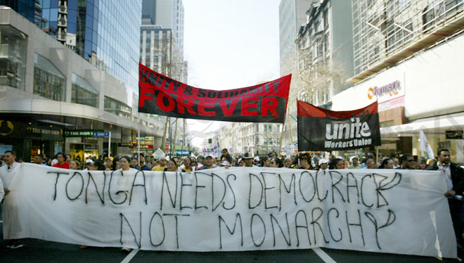 Marching in support of Tongan workers, 2005