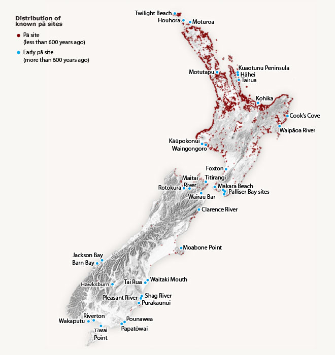 Distribution of pā in New Zealand