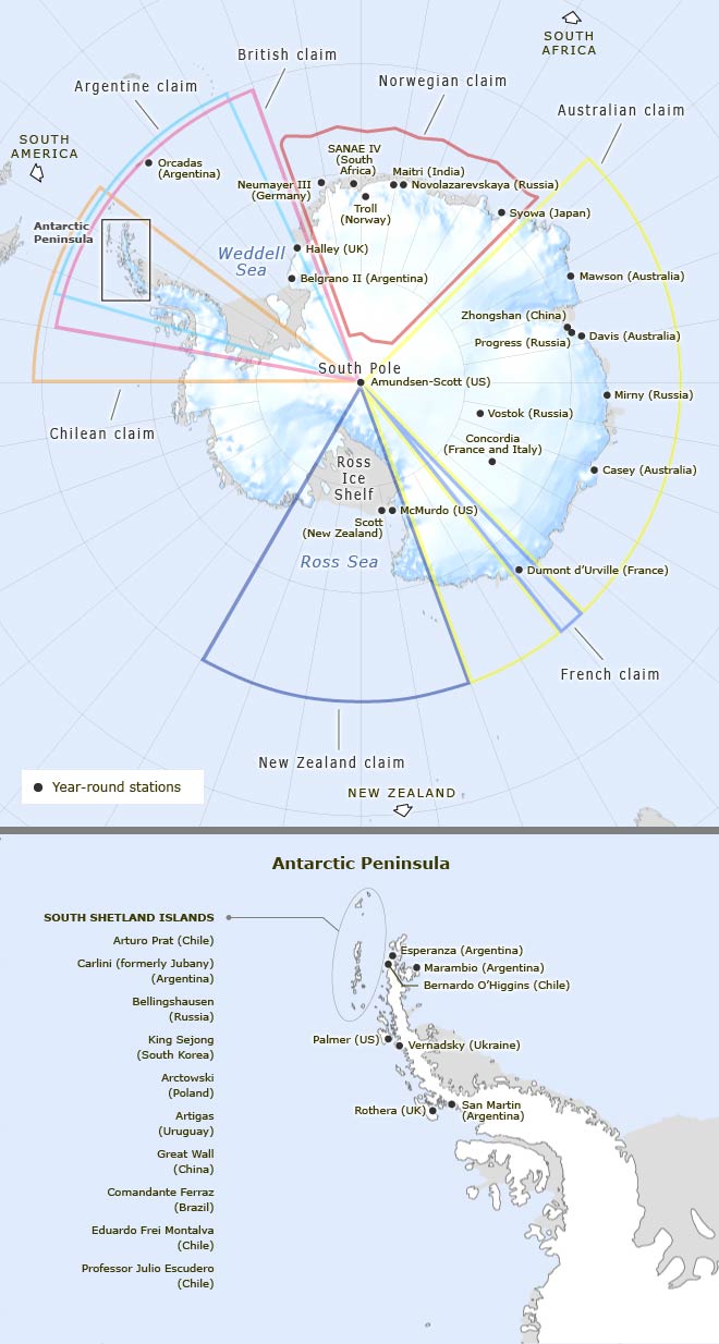 Antarctic claims and stations