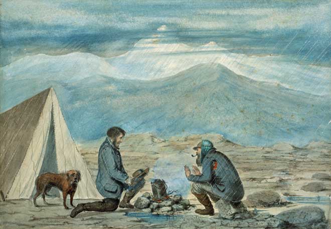 Cooking on an open fire, 1840s