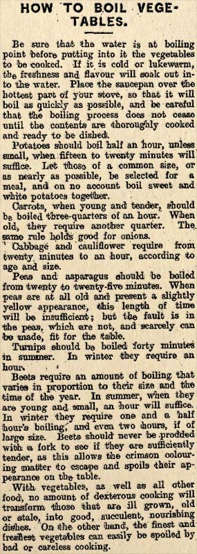 Boiling vegetables, 1902 style