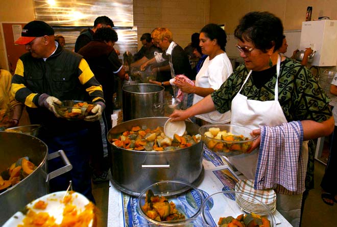Volunteers serving food at Raukawa marae, 2004