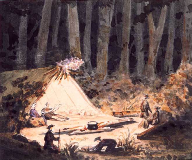 Night-time camp, Rangiora, 1849