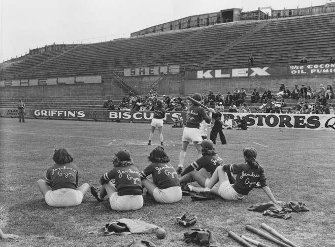 Jenkins Gym women's team, Athletic Park, Wellington, 1949