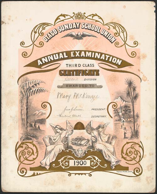 Sunday school certificate, 1900