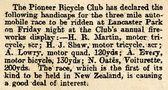 First New Zealand motor race, 1901
