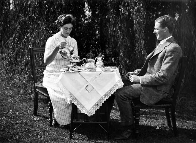 Taking tea on the lawn, 1917