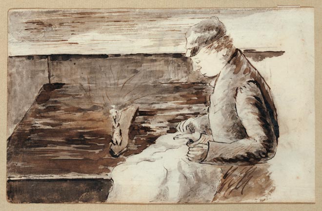 James Humphries sewing on board ship, 1851