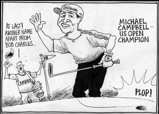 Cartoon about Michael Campbell, 2005