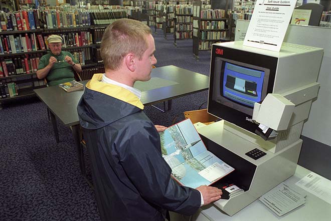 Self-issuing machine, Wellington Central Library, 1995