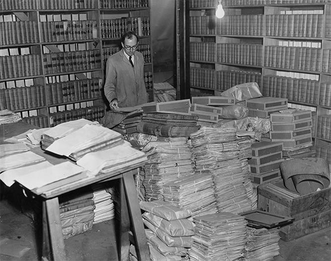 Attic storage, General Assembly Library, 1953