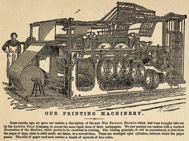 Web-fed printing press, 1887