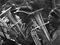 Brass band at the NZ Rifle Brigade camp near Ypres