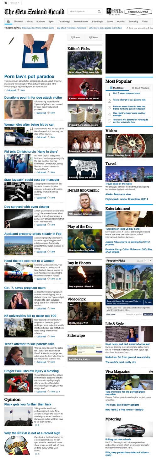 New Zealand Herald homepage, 2014