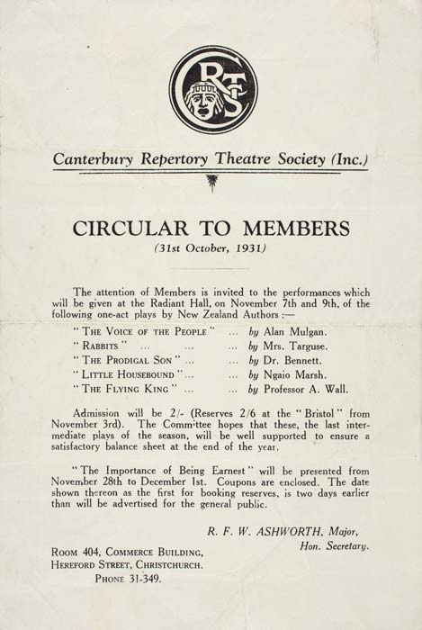 Canterbury Repertory Theatre Society, 1931