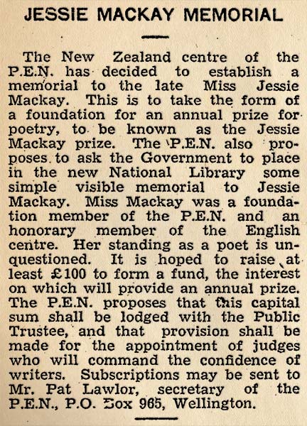 Jessie Mackay poetry prize, 1939