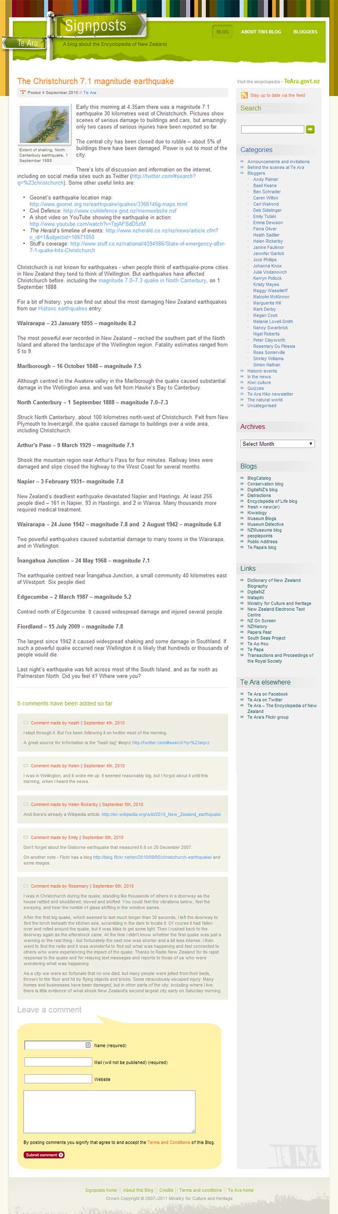 Blog post, 2010 Christchurch earthquake