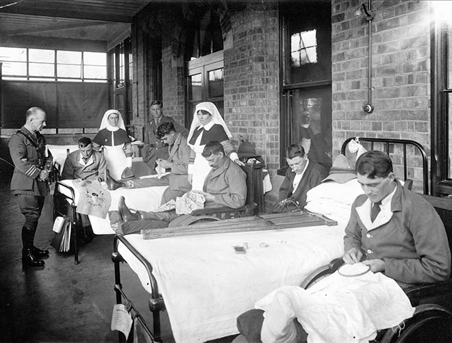 Soldiers embroidering, 1918