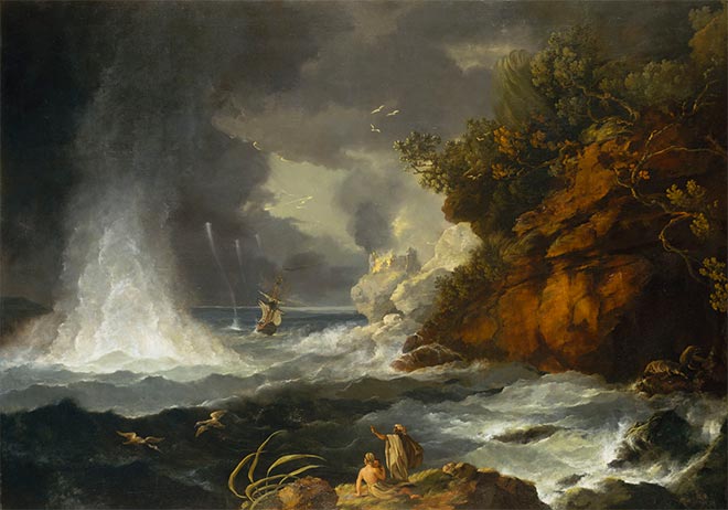 William Hodges, 'A view of Cape Stephens in Cook's Straits with waterspout'