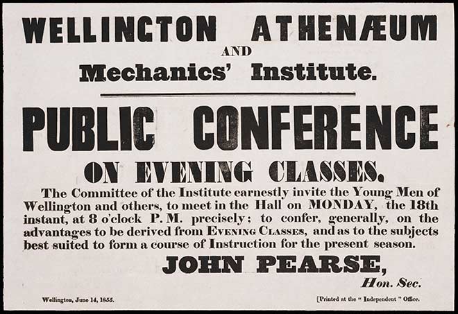 Poster for evening classes, 1855