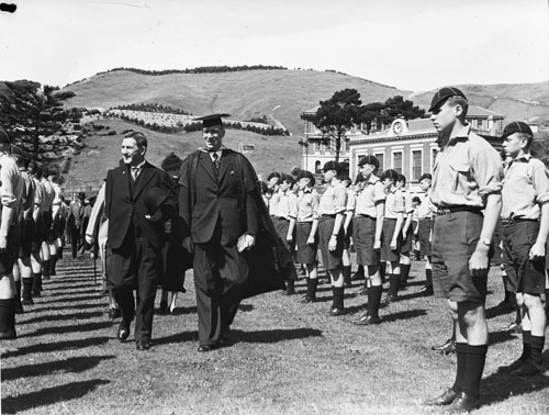 William Allan Armour (centre, in academic dress) at a ceremony to mark Wellington College foundation day
