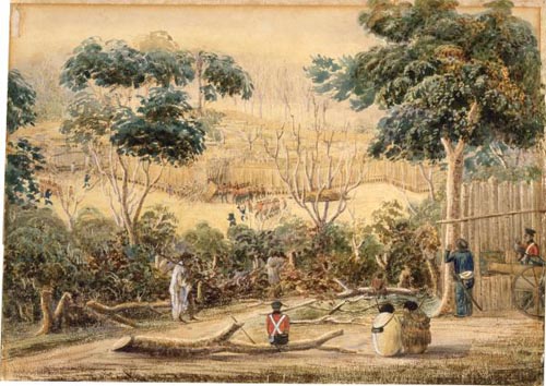 A sketch of Ruapekapeka pa, 11 January 1846, by Cyprian Bridge