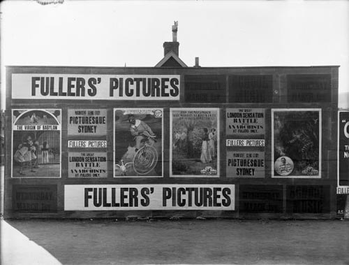 Posters advertising motion pictures to be screened by John Fuller's company