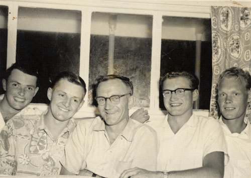 Alfred William (Bill) Gallagher (centre), flanked by his two sons, John (left) and Bill junior (right), in February 1960