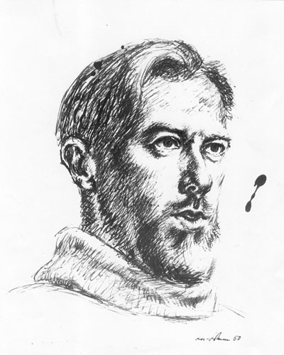 A black ink sketch showing Eric Lee-Johnson's head and shoulders