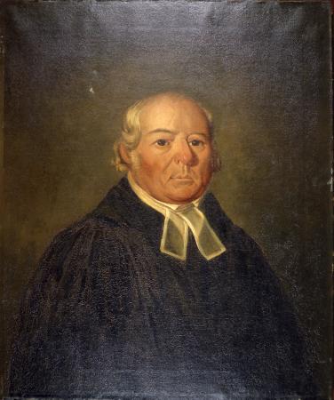 A head and shoulders oil painting of Samuel Marsden