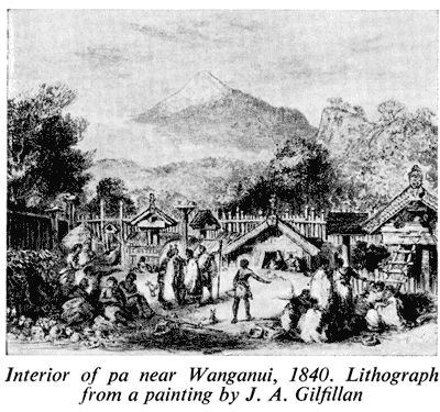 Interior of pa near Wanganui in 1840