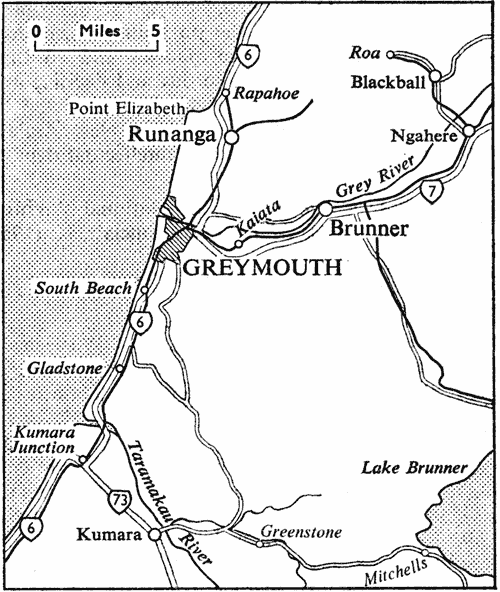 Brunner in relation to Greymouth and district